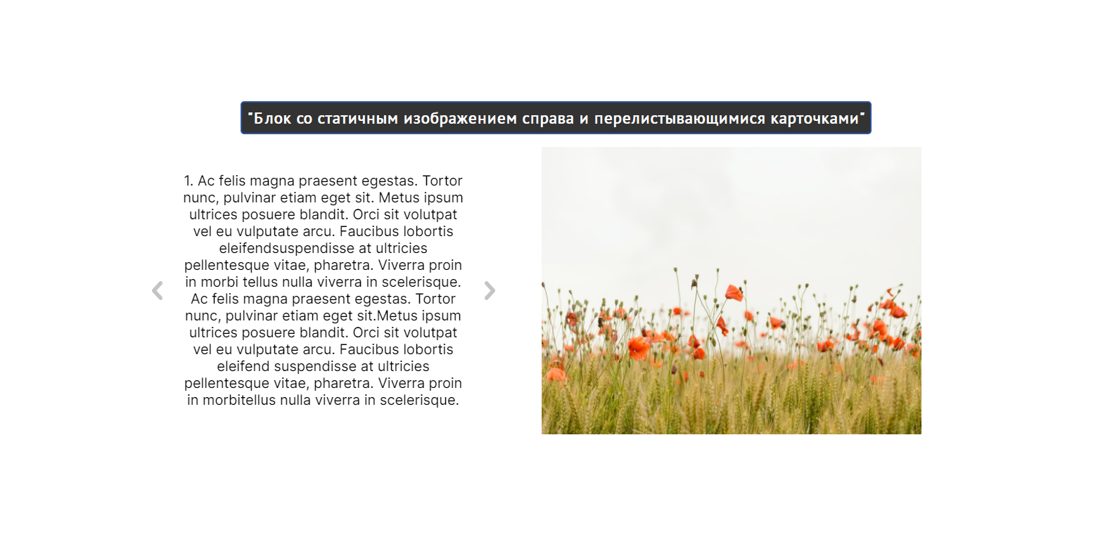 Блок со статичным изображением справа и перелистывающимися карточками